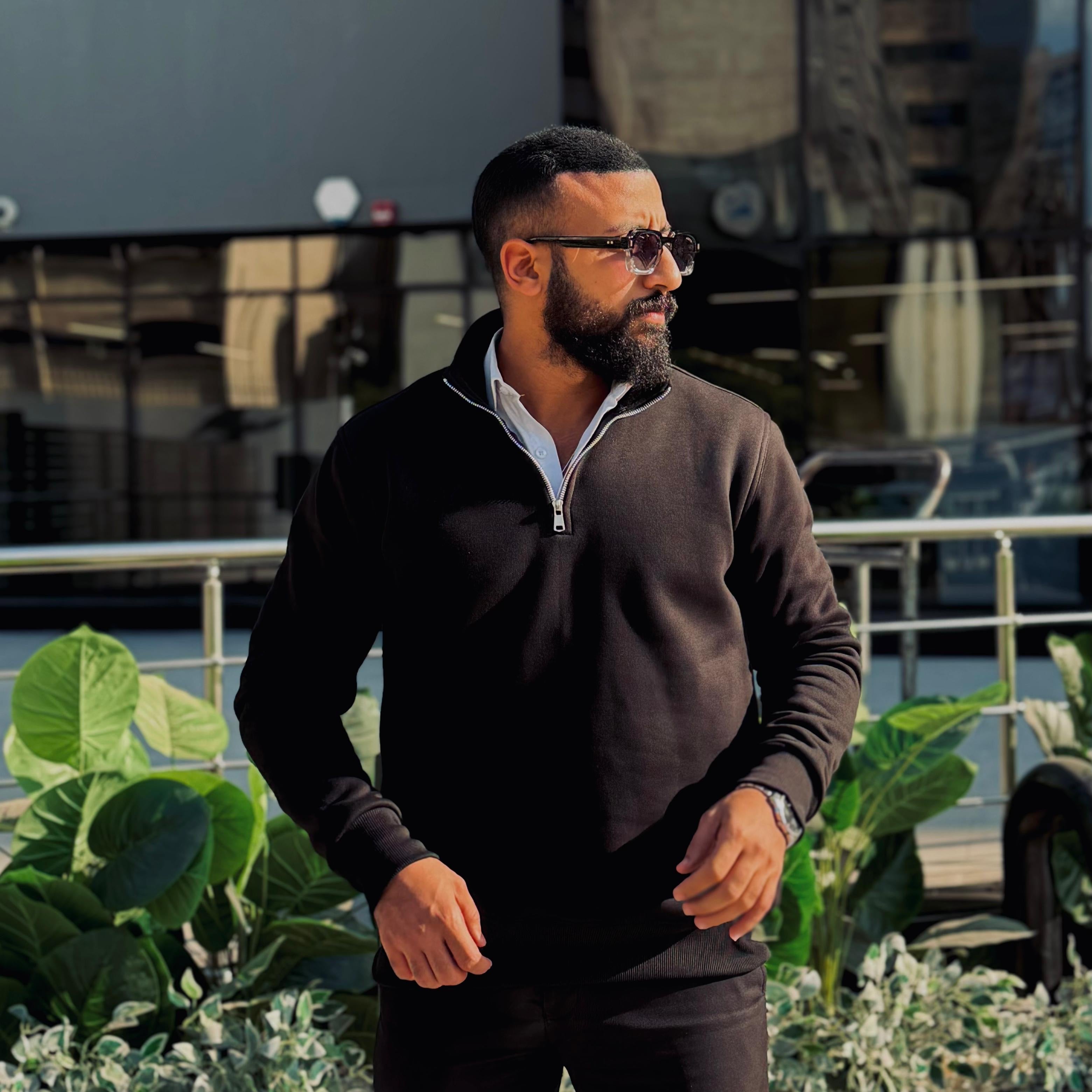 Quarter Zipper Sweatshirt - Black (Unisex)