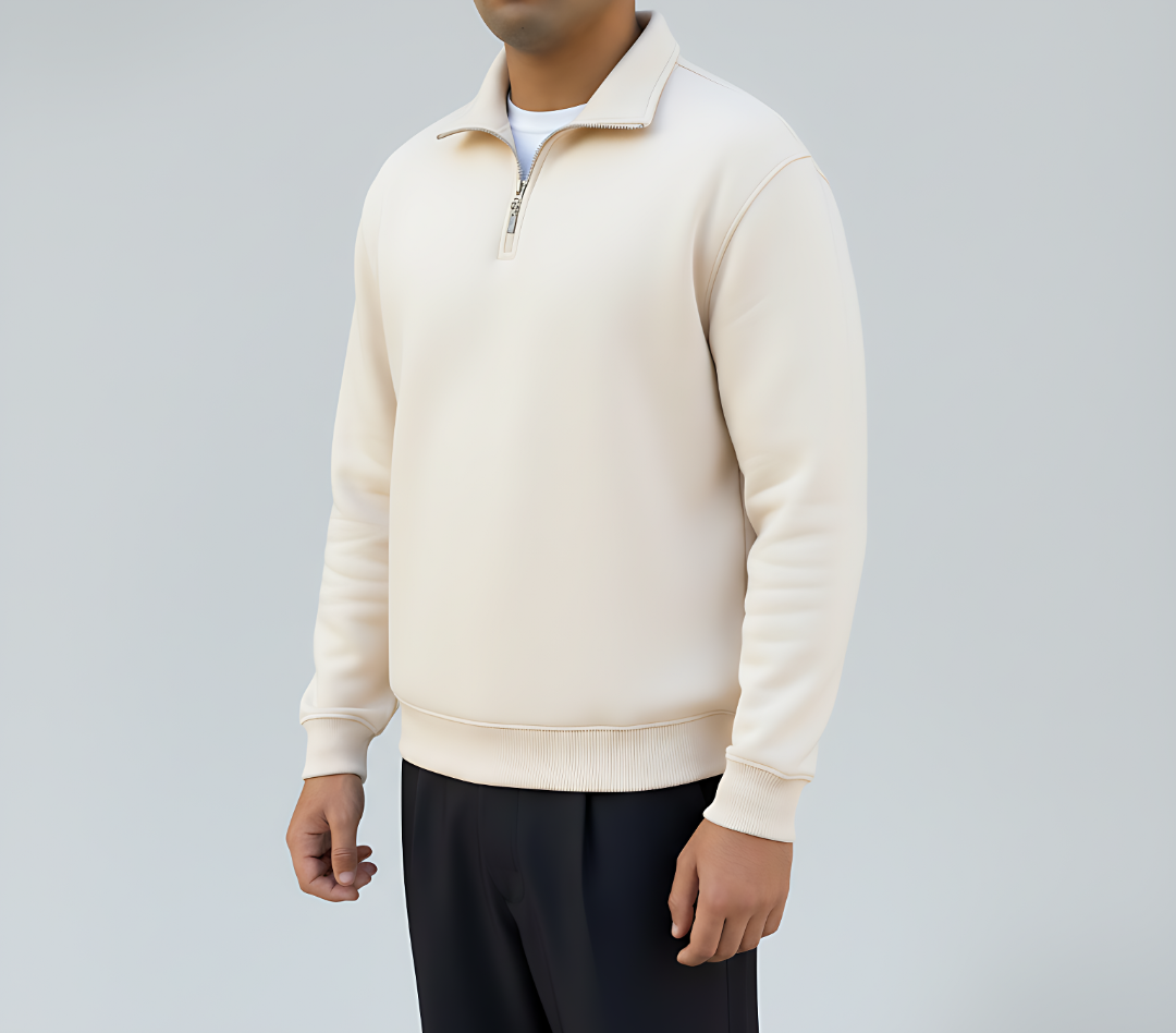 Quarter Zipper Sweatshirt - Cream Beige (Unisex)