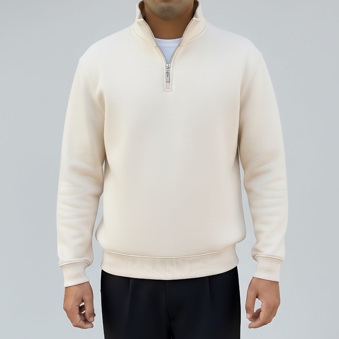 Quarter Zipper Sweatshirt - Cream Beige (Unisex)