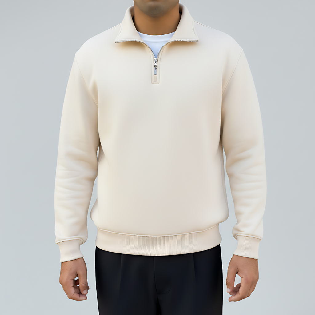 Quarter Zipper Sweatshirt - Cream Beige (Unisex)