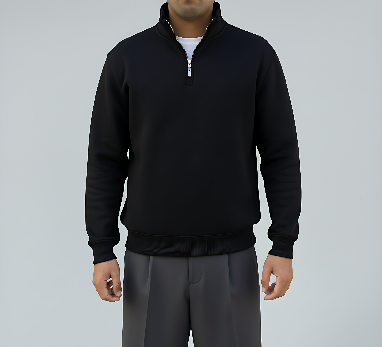 Quarter Zipper Sweatshirt - Black (Unisex)