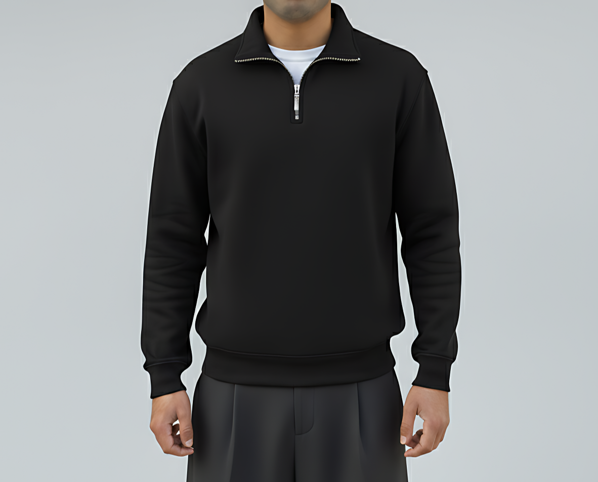 Quarter Zipper Sweatshirt - Black (Unisex)