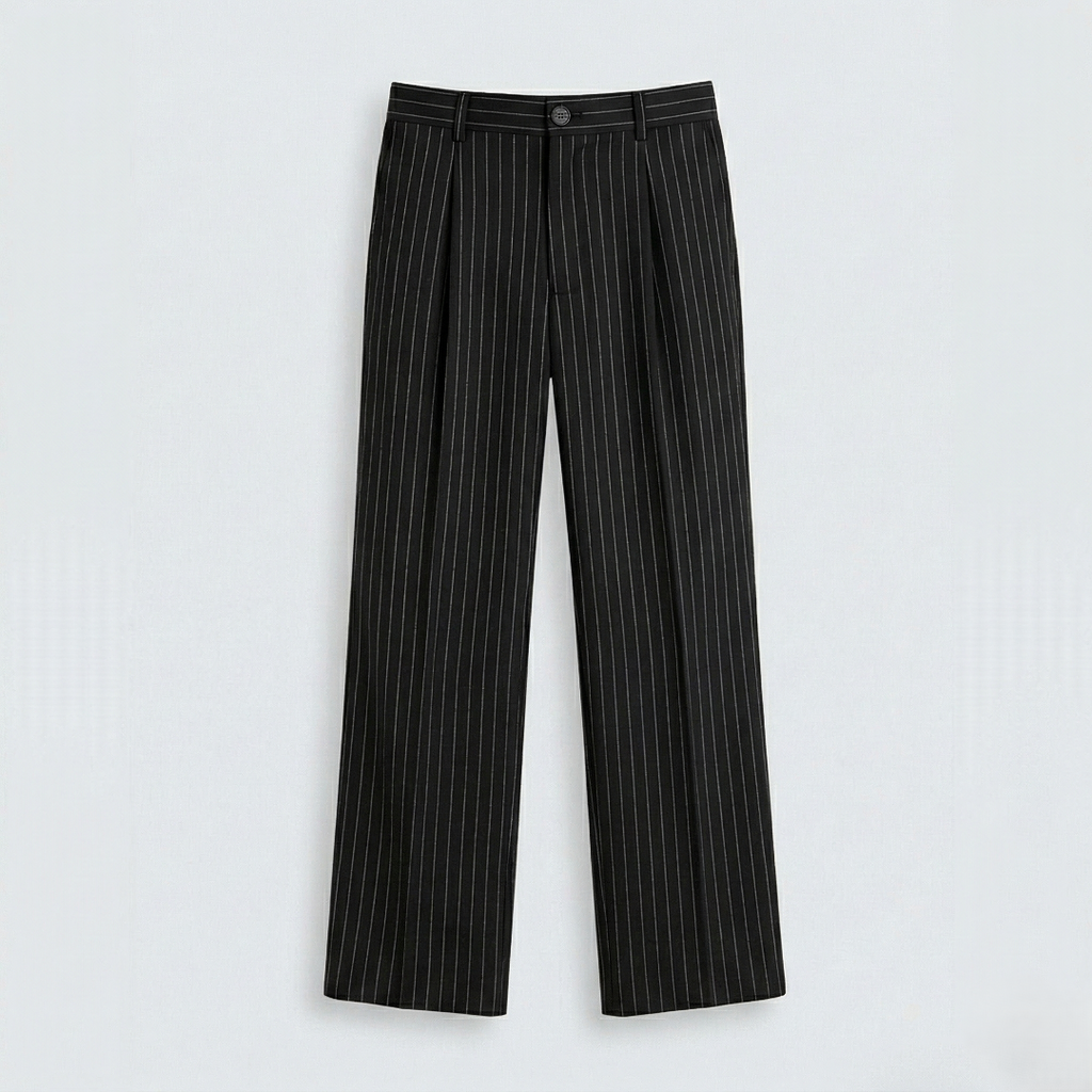 Pinstriped Tailored Pants - Black