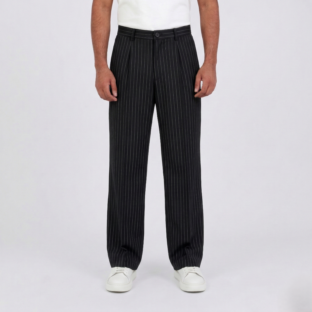 Pinstriped Tailored Pants - Black