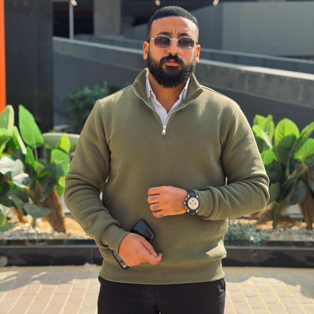 Quarter Zipper Sweatshirt - Olive (Unisex)